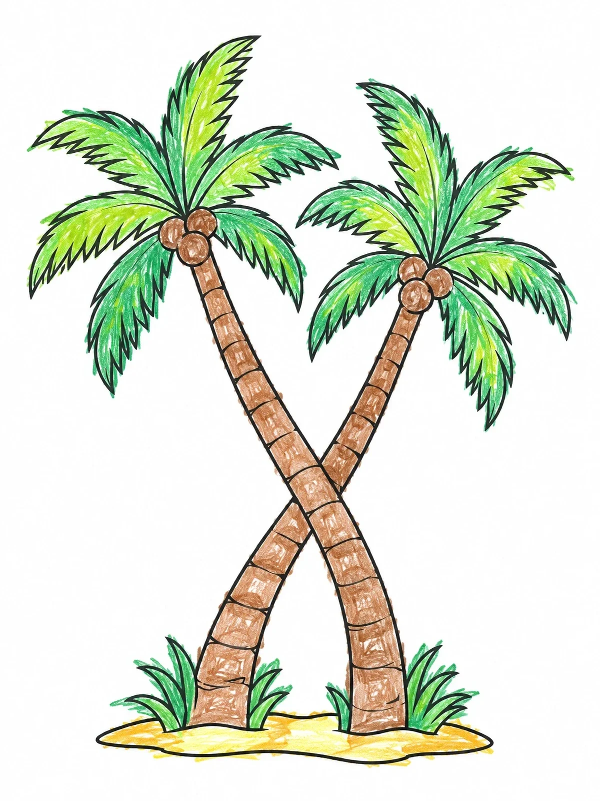 Colored example of the Crossing Tropical Palm Trees coloring page