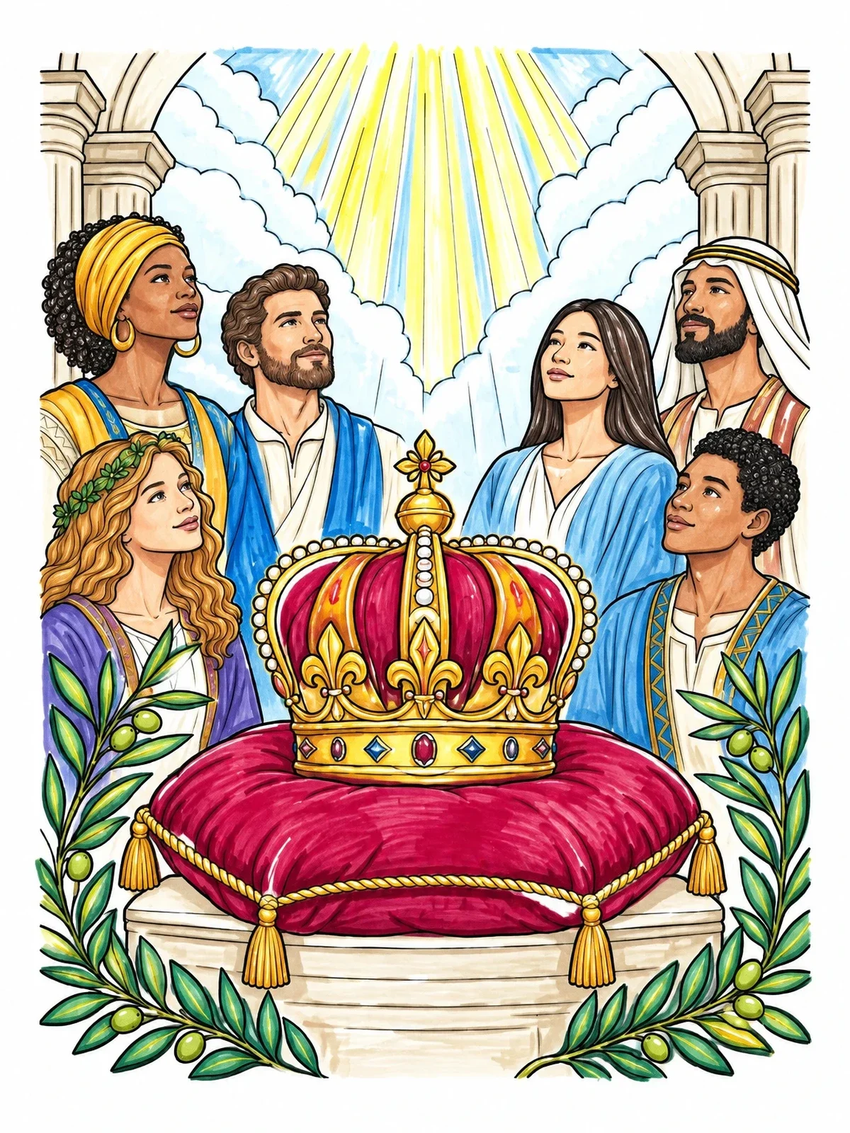 Colored example of the Crown Of Life In Heavenly Realm coloring page