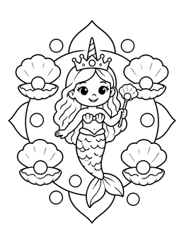 Free printable Crowned Mermicorn With Pearl Shells coloring page