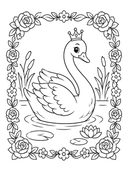 Free printable Crowned Swan In Rose Frame coloring page