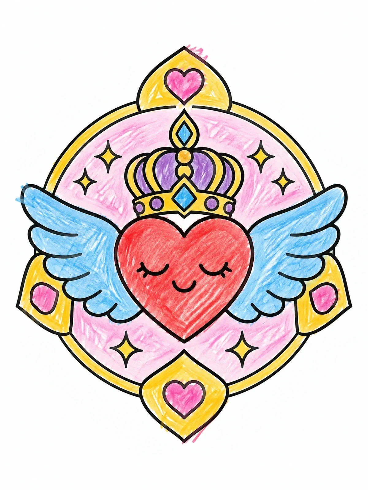 Colored example of the Crowned Winged Heart Emblem coloring page