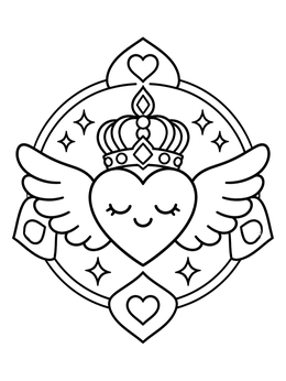 Free printable Crowned Winged Heart Emblem coloring page