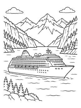 Free printable Cruise Ship In Northern Fjord coloring page