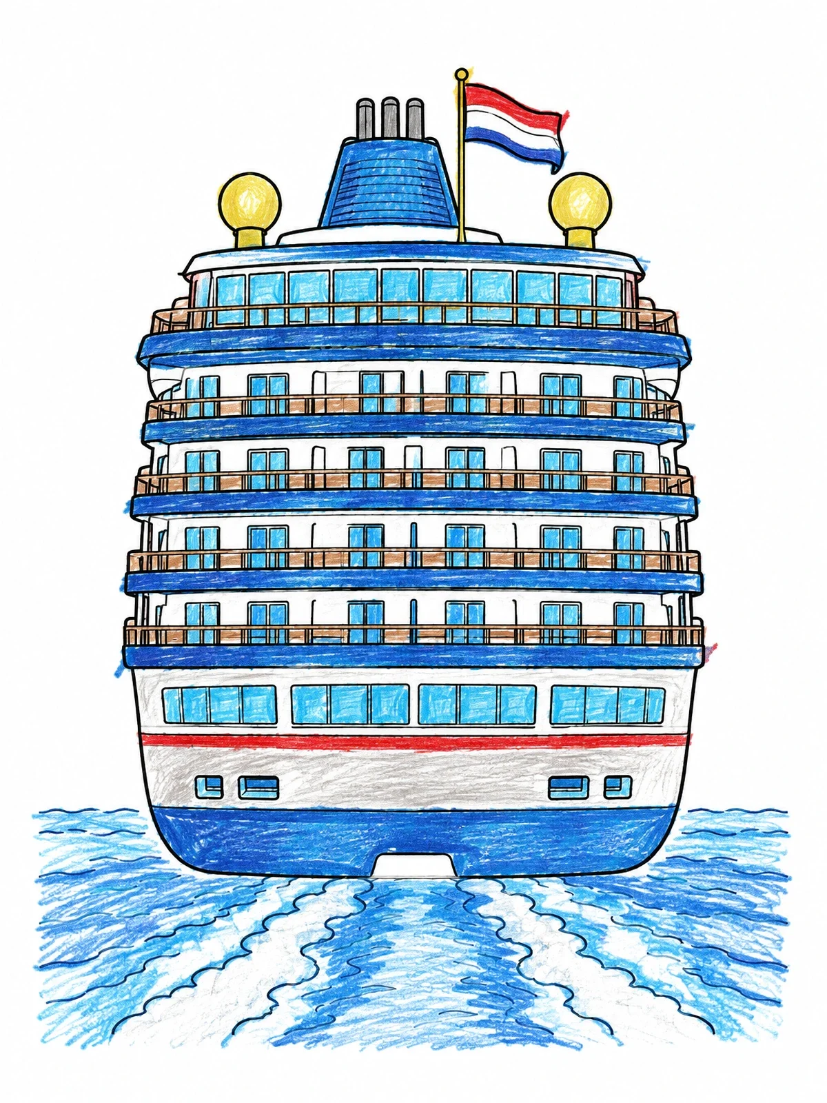 Colored example of the Stern View Of Cruise Ship coloring page