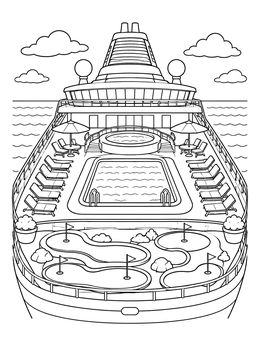 Free printable Cruise Ship Sun Deck With Pool And Mini Golf coloring page