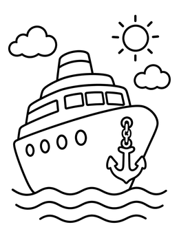 Free printable Cruise Ship With Anchor And Sun coloring page