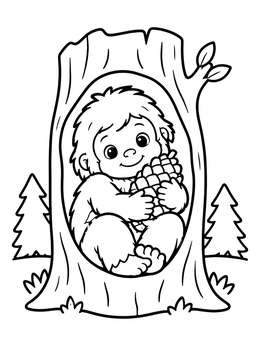 Free printable Baby Bigfoot In Tree Hollow coloring page