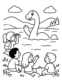 Free printable Children Spotting The Loch Ness Monster coloring page