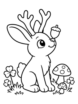 Free printable Cute Jackalope With Acorn coloring page