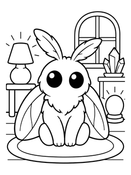 Free printable Cute Mothman In Cozy Room coloring page