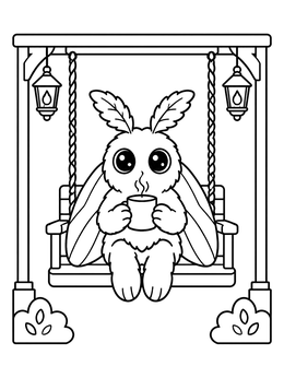 Free printable Cozy Mothman On Porch Swing coloring page