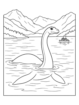 Free printable Loch Ness Monster In The Highland Lake coloring page