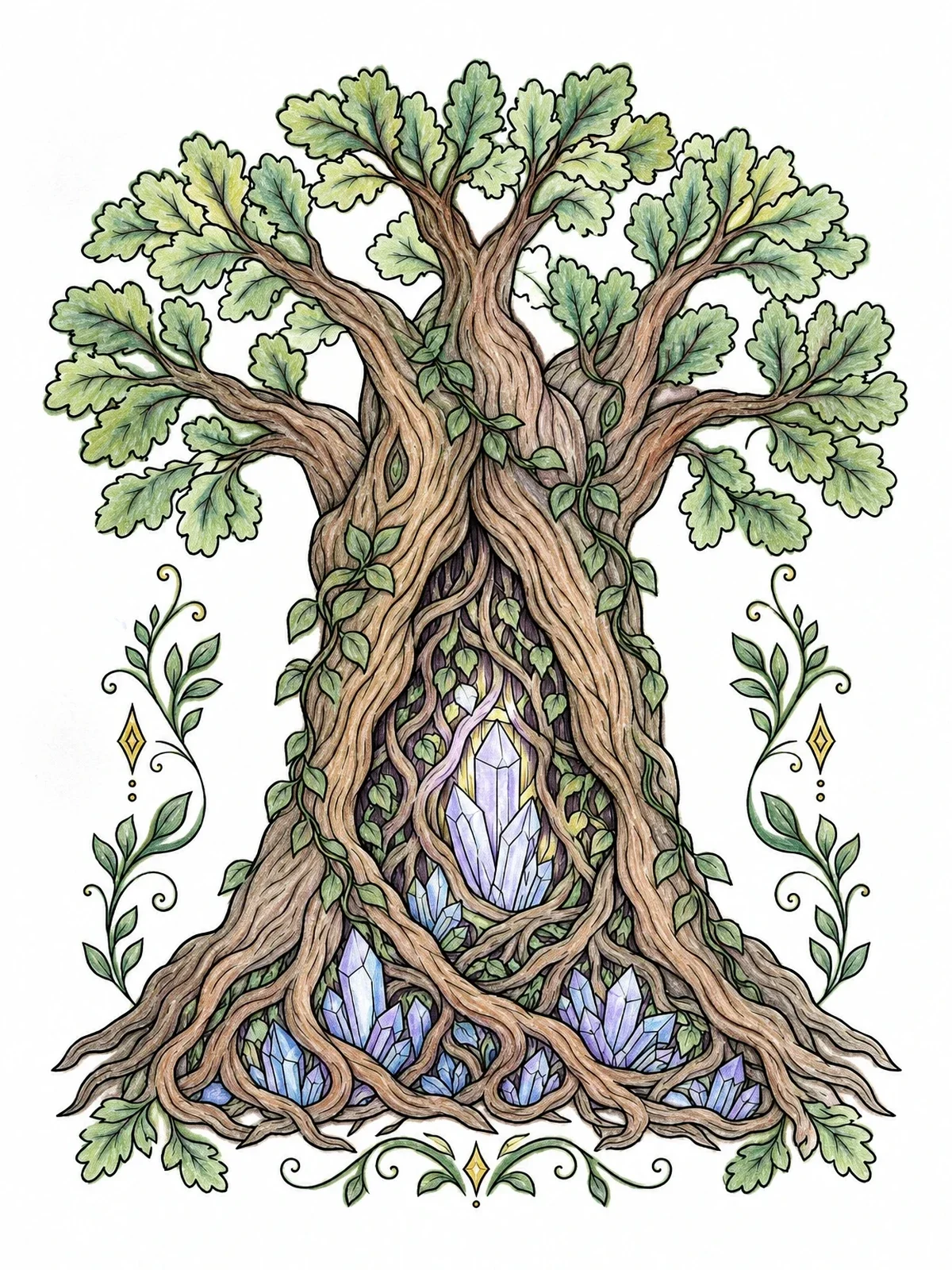 Colored example of the Crystal Oak Of The Enchanted Forest coloring page