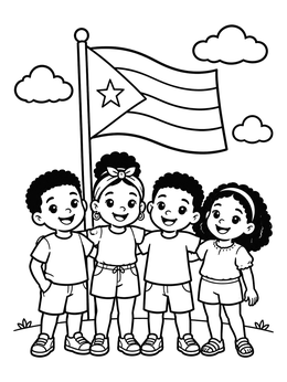 Free printable Cuban Children And National Flag coloring page