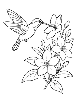 Free printable Bee Hummingbird And Blooming Jasmine coloring page