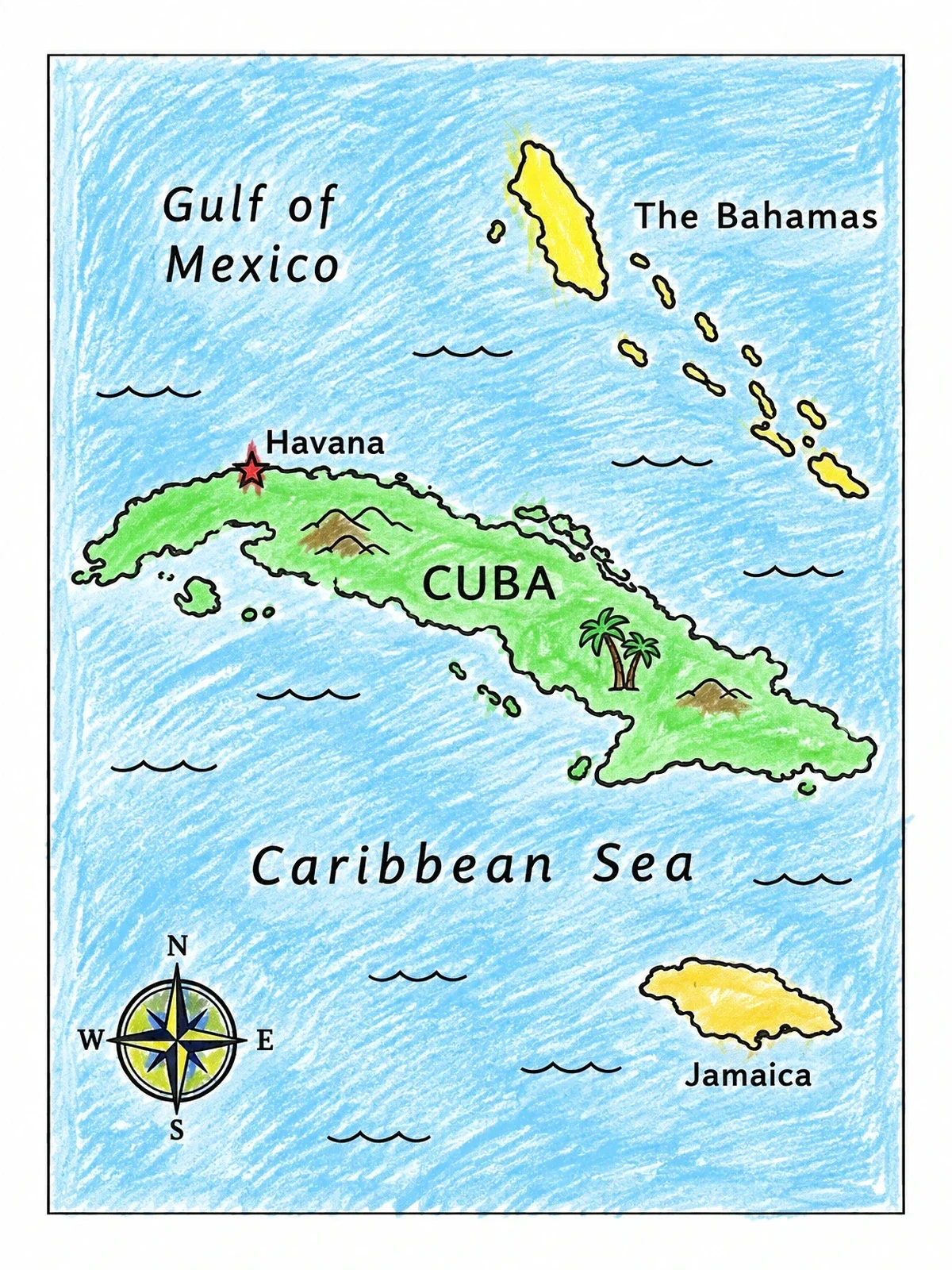 Colored example of the Map Outline Of Cuba coloring page