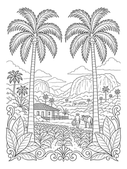 Free printable Viñales Valley Tobacco Farm Landscape coloring page