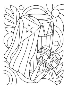 Free printable Cuban Drum, Flag, And Maracas coloring page