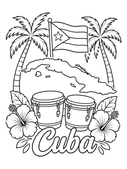 Free printable Cuban Symbols With Drums And Map coloring page