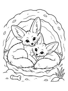 Free printable Fennec Foxes Cuddling In Den coloring page