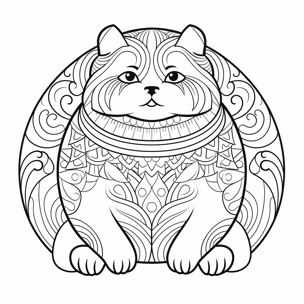 Cuddly Chunky Kitty Mandala - Coloring Page