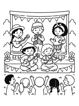 Free printable Children Folk Concert On Stage coloring page