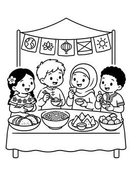 Free printable Children At International Food Fair coloring page