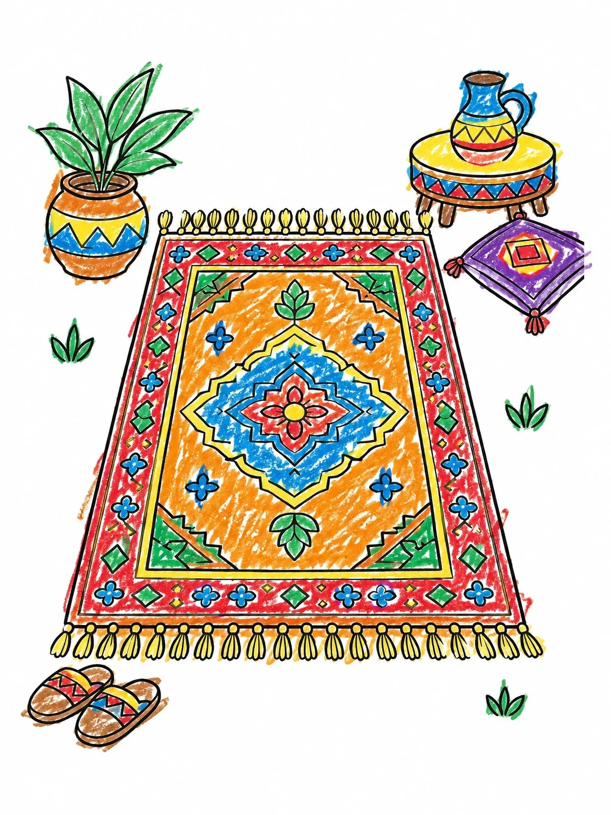Colored example of the Cozy Patterned Rug And Decor coloring page