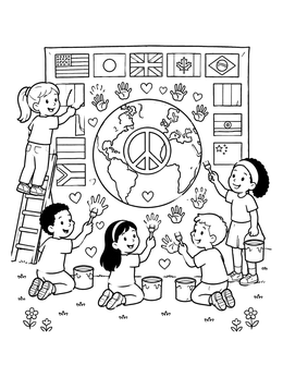 Free printable Kids Painting World Peace Mural coloring page