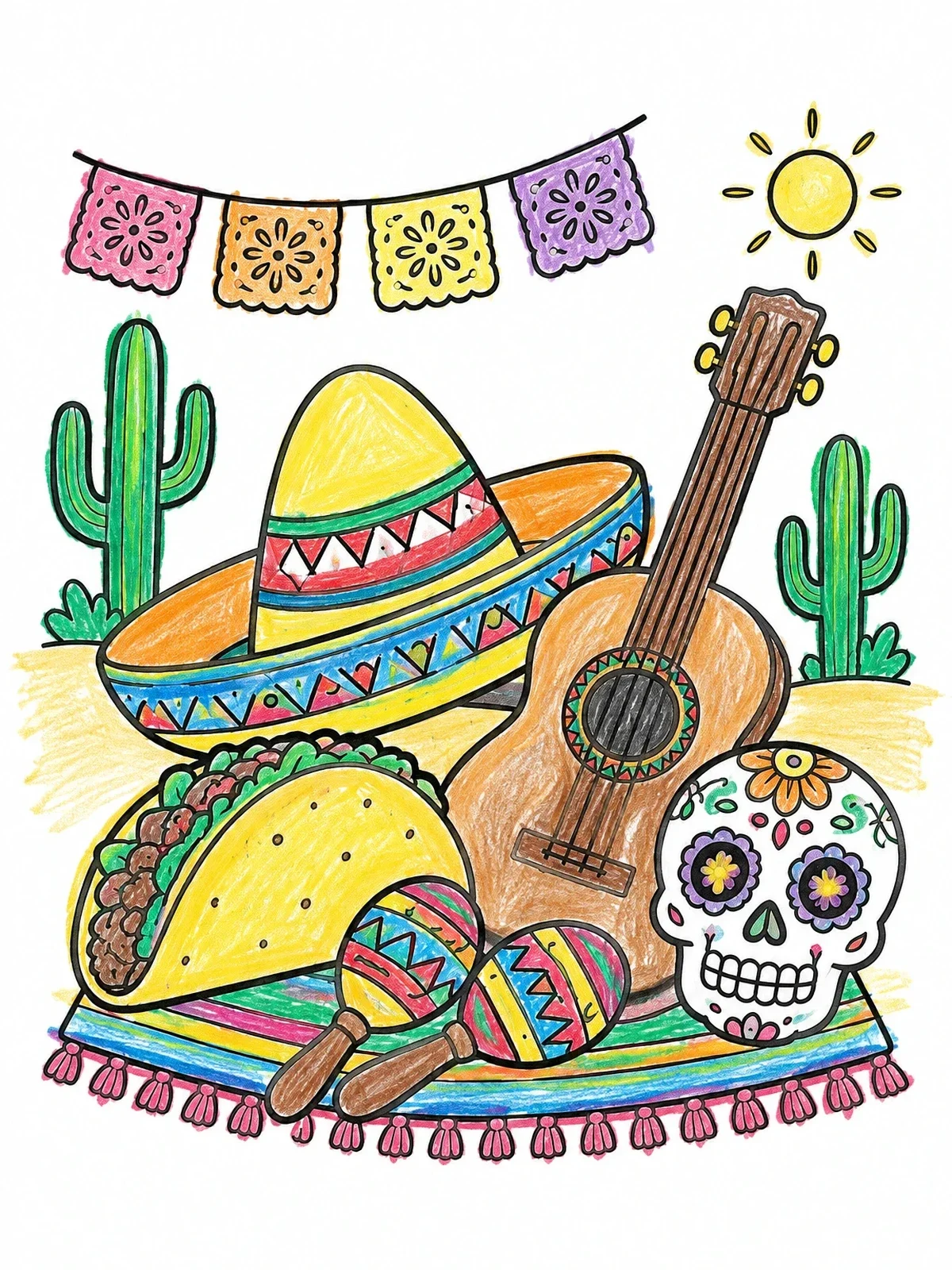 Colored example of the Mexican Fiesta And Traditions coloring page