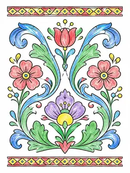 Floral Patterns Color In Norwegian Rosemaling Floral Pattern – Cultural Coloring Page