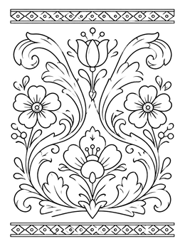 Free printable Norwegian Rosemaling Floral Pattern coloring page
