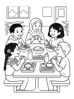 Free printable School Cafeteria Lunch With Friends coloring page