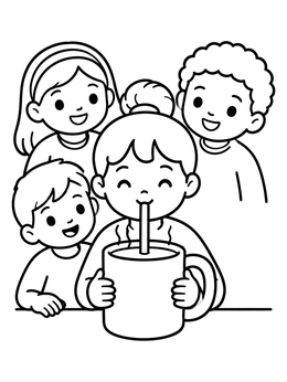 Free printable Children Sharing A Warm Drink coloring page