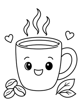 Free printable Cute Steaming Coffee Mug With Beans coloring page