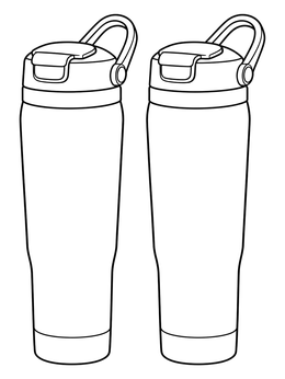 A clean travel cup coloring page featuring two tall tumblers with flip lids side by side.