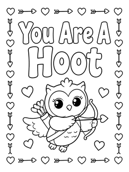 Free printable Cupid Owl With Heart Arrow coloring page