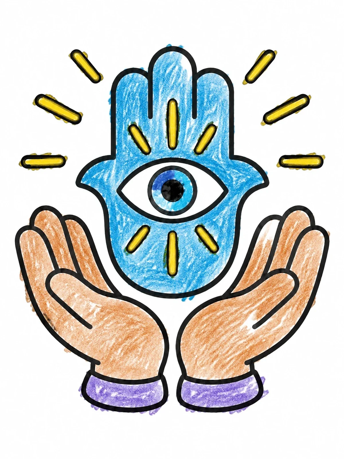 Colored example of the Cupped Hands Holding Hamsa Amulet coloring page