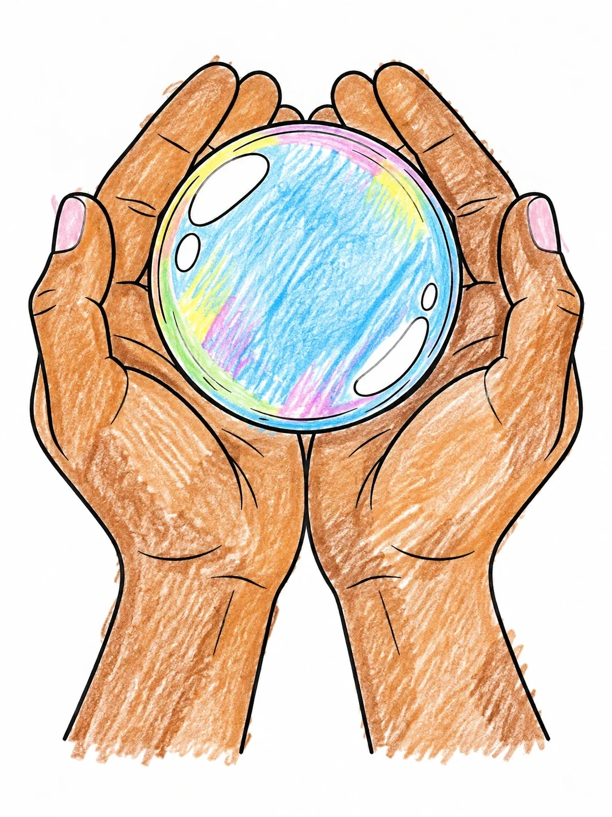 Colored example of the Cupped Hands Holding A Soap Bubble coloring page