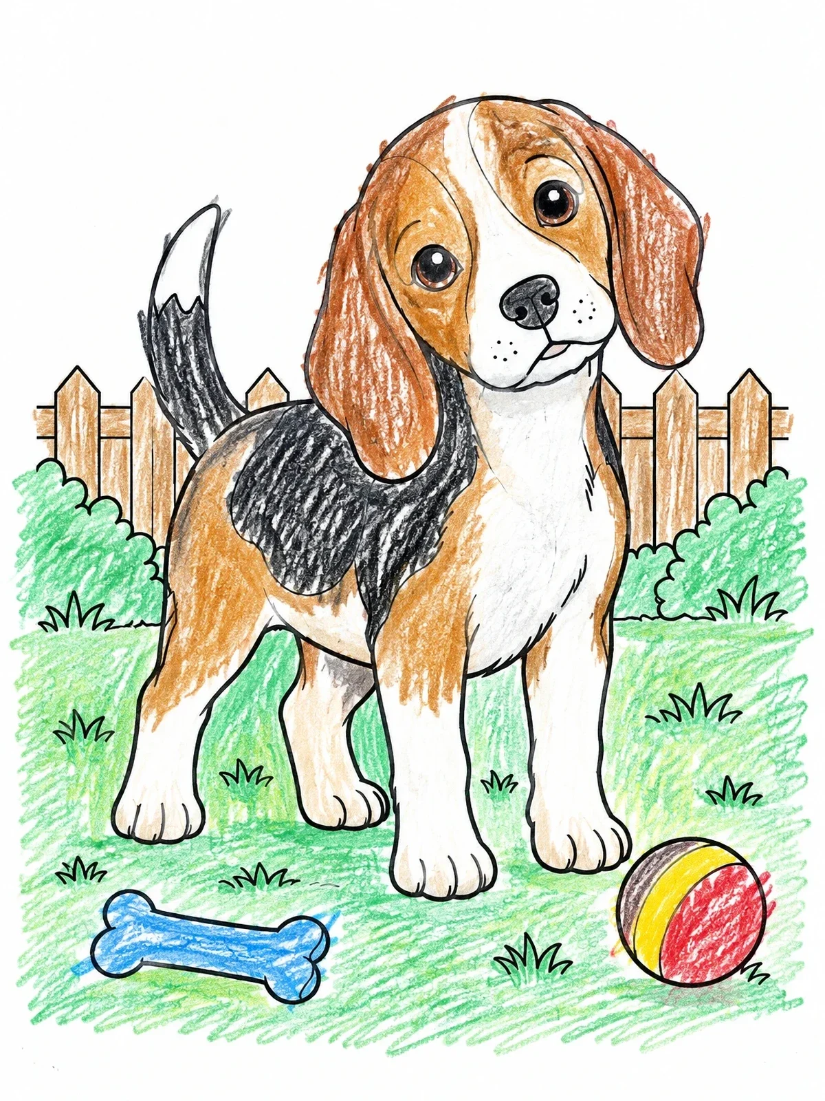 Colored example of the Curious Beagle Puppy In Backyard coloring page