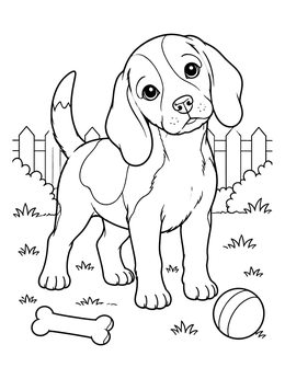 Free printable Curious Beagle Puppy In Backyard coloring page