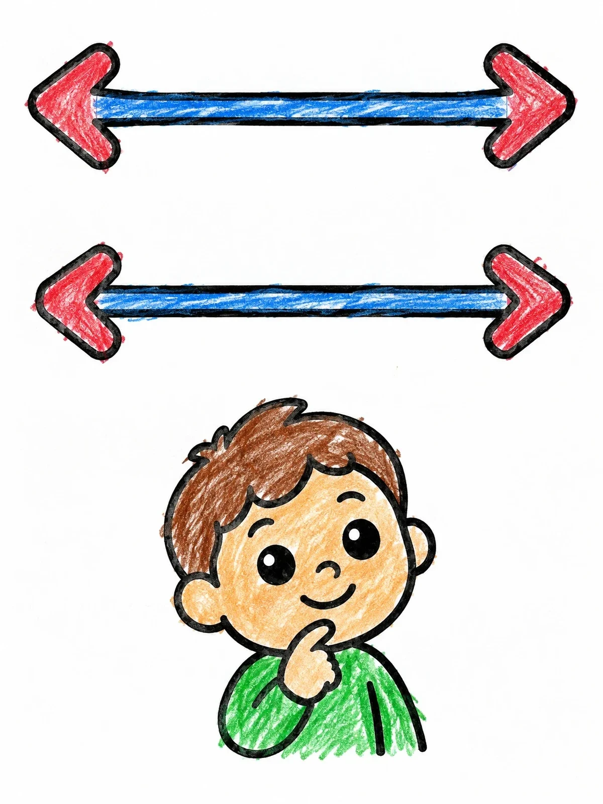 Colored example of the Curious Boy And Arrow Illusion coloring page