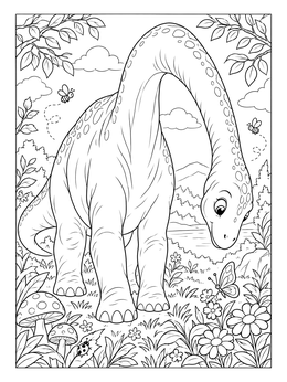 Free printable Curious Brachiosaurus Watching A Butterfly coloring page