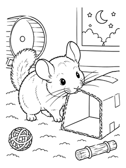 Free printable Curious Chinchilla Playing With Cardboard Tunnel coloring page