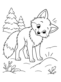 Free printable Curious Fox Listening In The Snow coloring page