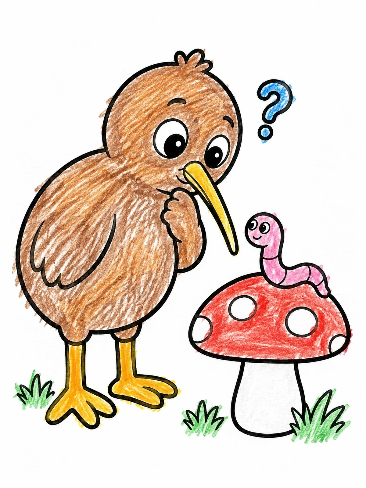 Colored example of the Curious Kiwi Bird And Worm coloring page