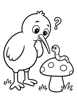 Free printable Curious Kiwi Bird And Worm coloring page