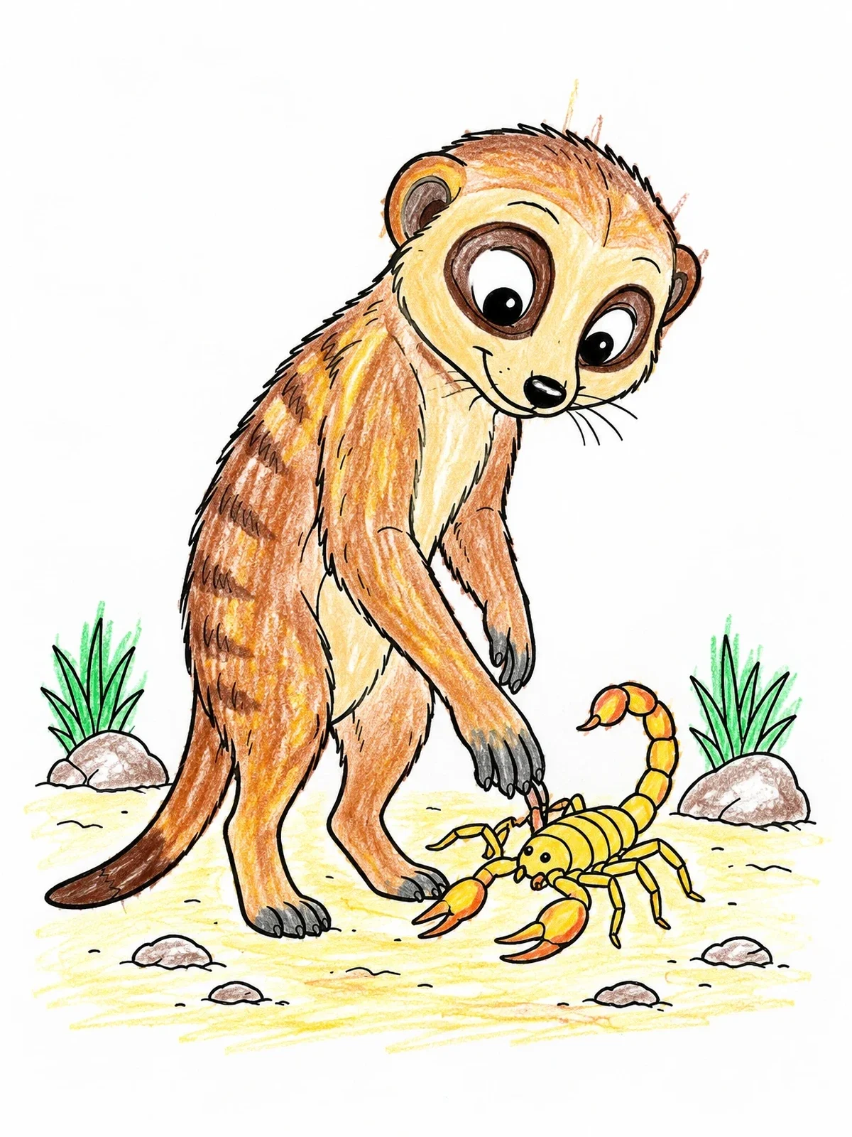 Colored example of the Curious Meerkat Inspecting A Scorpion coloring page