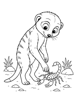 Free printable Curious Meerkat Inspecting A Scorpion coloring page