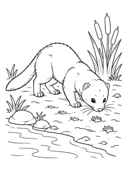 Free printable Curious Mink By The Riverbank coloring page